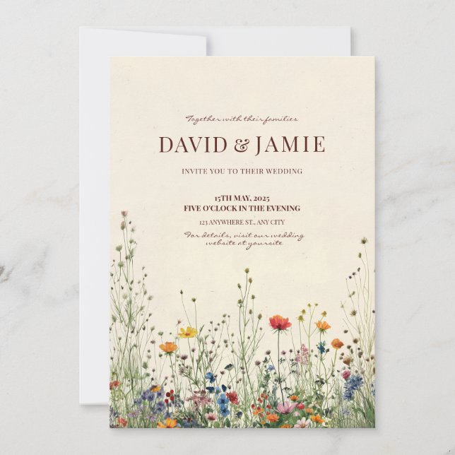 Cream Wildflower Wedding Invitation (Front)
