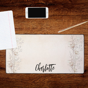 Cream wildflowers rose gold blush pink name desk mat