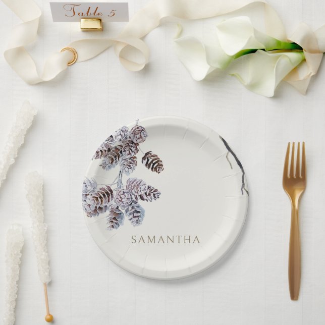 Cream Winter Personalized Shower Paper Plates (Wedding)