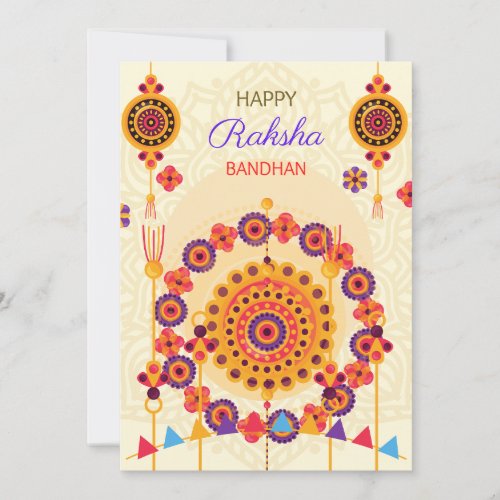 Cream with colored floral wreath and rakhis holiday card