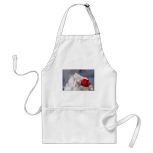Cream with strawberries in a glass bowl adult apron