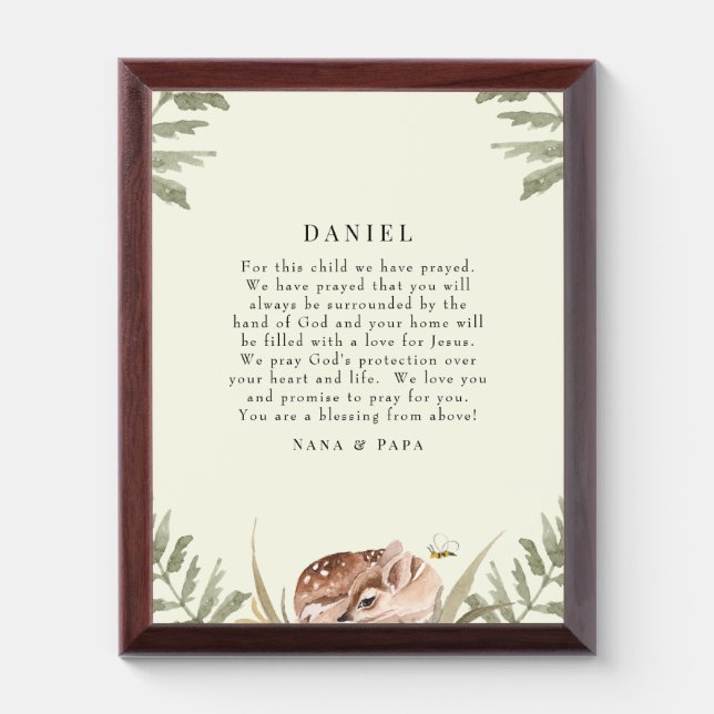 Cream Woodland Animal Prayer for Child  Award Plaque (Vertical)