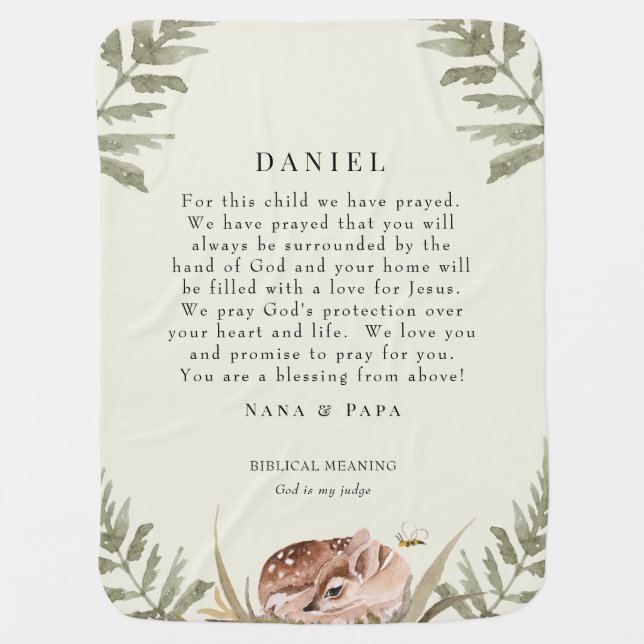 Cream Woodland Animal Prayer for Child Baby Blanket (Front)