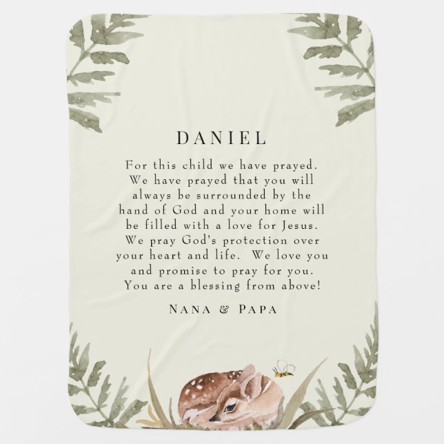 Cream Woodland Animal Prayer for Child II Baby Blanket (Front)