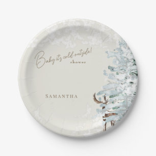Cream Woodland Baby it's Cold Outside Paper Plates