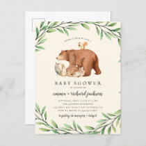 Cream Woodland Greenery Forest Animals Baby Shower Invitation Postcard
