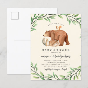 Cream Woodland Greenery Forest Animals Baby Shower Invitation Postcard
