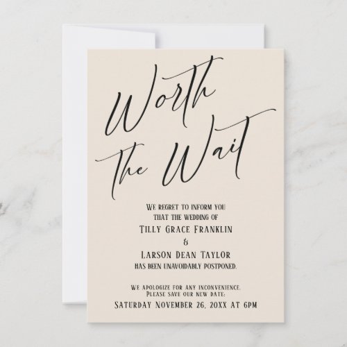 Cream Worth the Wait Postponed Wedding Card