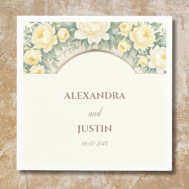 Cream Yellow Floral Italian Arch Wedding  Napkins (Creator Uploaded)