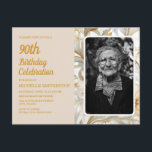 Cream Yellow Floral Women's 90th Birthday Phot Invitation Postcard<br><div class="desc">Elegant yellow and champagne-colored/cream flowers women's 90th birthday party photo invitation postcard.  Text is fully customizable,  so this card can be designed for any age.  Contact me for assistance with customization or to request matching products.</div>
