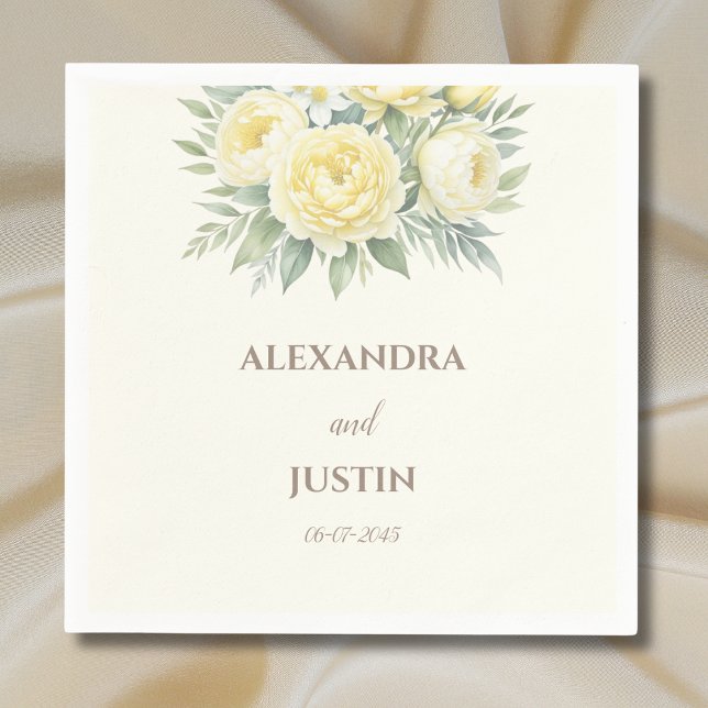 Cream Yellow Flowers Peony Floral Wedding  Napkins (Creator Uploaded)