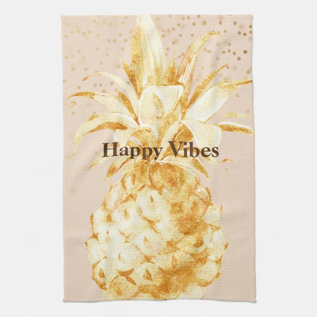 Cream Yellow Gold Pineapple Kitchen Towel (Vertical)
