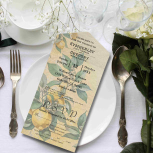 Cream Yellow Lemon Green Orchard Minimalist All In One Invitation