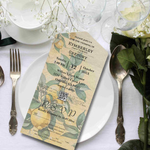 Cream Yellow Lemon Orchard Botanical QR Code All In One Invitation