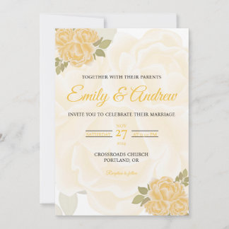 Cream Yellow Rose Boho Floral Watercolor Wedding Invitation