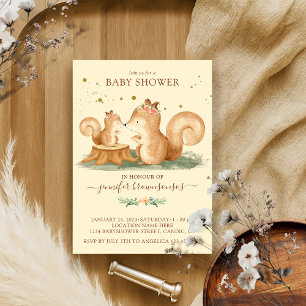 Cream Yellow Squirrel Family Mommy Baby Invitation