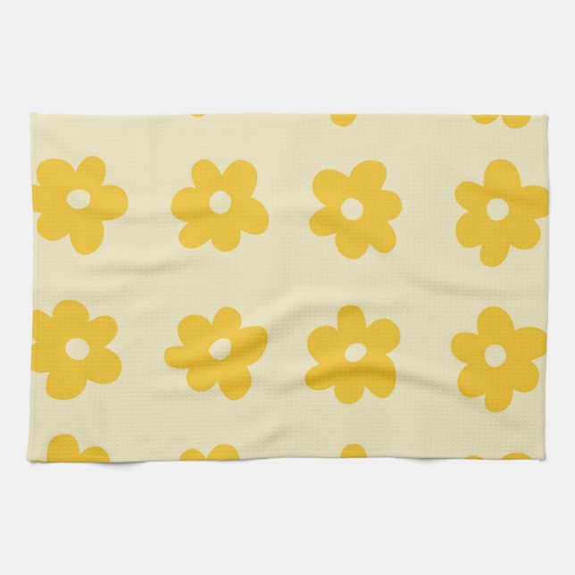 Cream Yellow Tropical Floral Botanical Spring  Kitchen Towel (Horizontal)