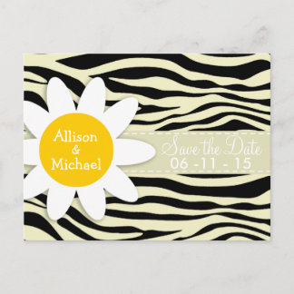 Cream Zebra Stripes Animal Print; Daisy Announcement Postcard