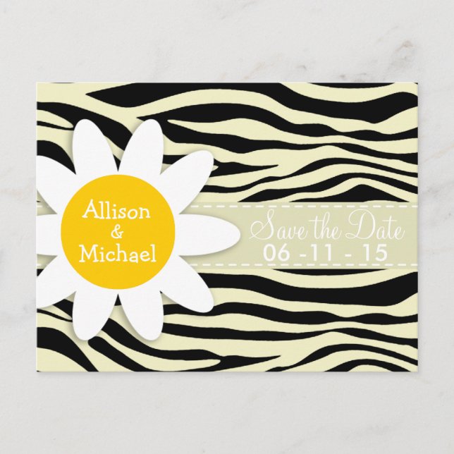 Cream Zebra Stripes Animal Print; Daisy Announcement Postcard (Front)