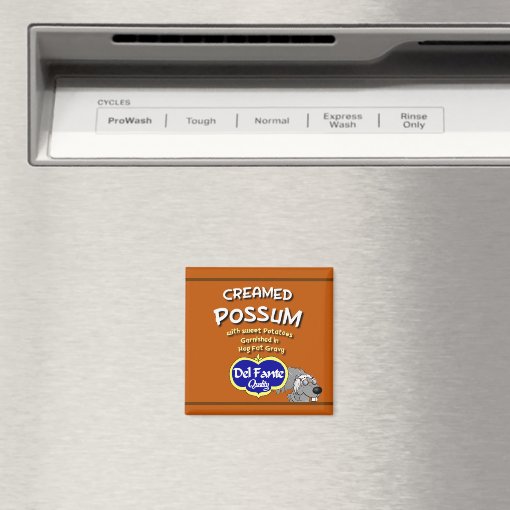 Creamed Possum soup can label magnet | Zazzle
