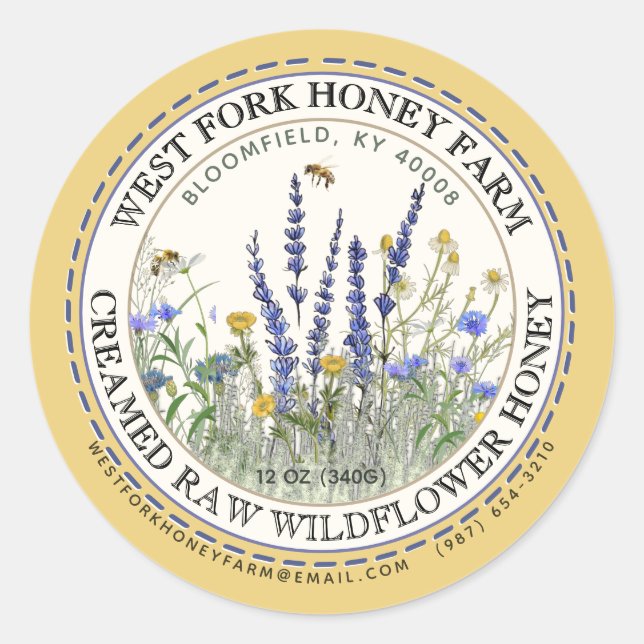Creamed Wildflower Honey Label with Bees           (Front)
