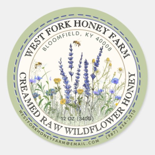Creamed Wildflower Honey Label with Bees          
