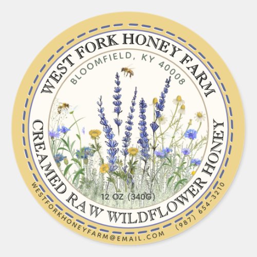 Creamed Wildflower Honey Label with Bees          