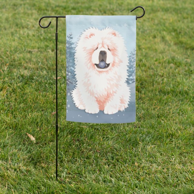 CREAMSICLE Cream Chow Snow Garden Flag (In SItu)