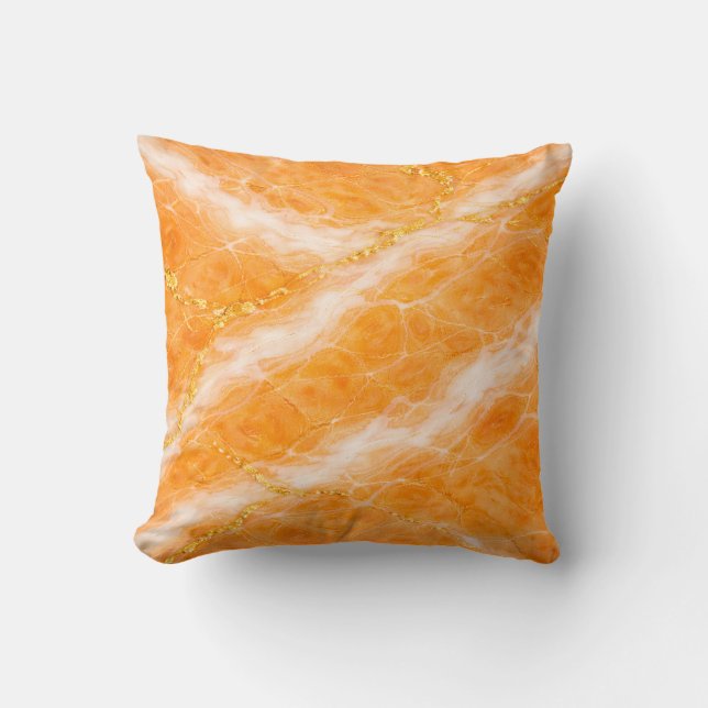 Creamsicle Marble with Ivory Swirls & Gold Veining Throw Pillow (Front)