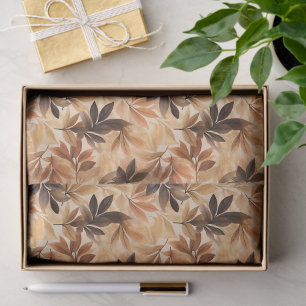 Creamy Beige, Brown Autumn Leaves Watercolor Tissue Paper
