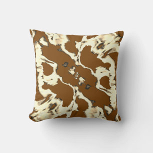 Creamy Beige Brown Filmy Abstract Flower Art Motif Throw Pillow