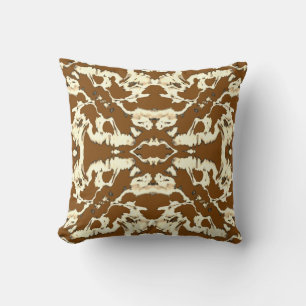 Creamy Beige Brown Ornate Symmetrical Floral Motif Throw Pillow