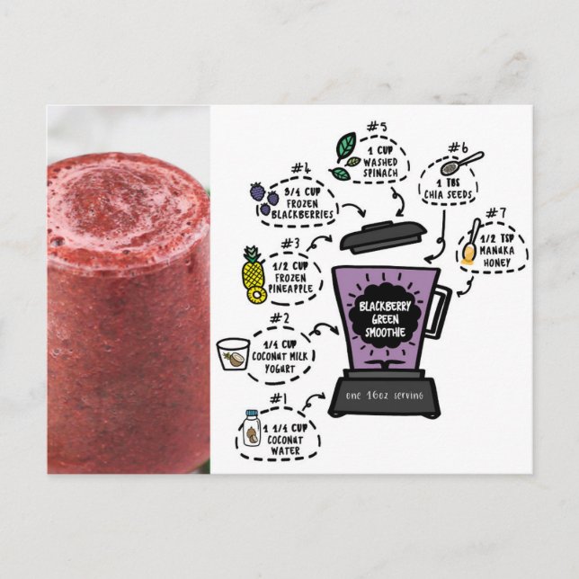 creamy blackberry green smoothie recipe postcard (Front)