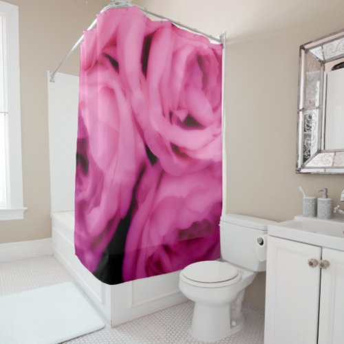 Creamy Bright Hot Pink Roses Shabby Chic Glam Shower Curtain