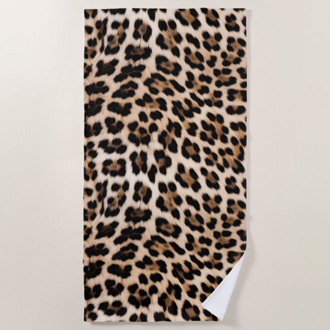 Creamy Brown Black Leopard Beach Towel (Front)