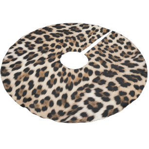 Creamy Brown Black Leopard Brushed Polyester Tree Skirt