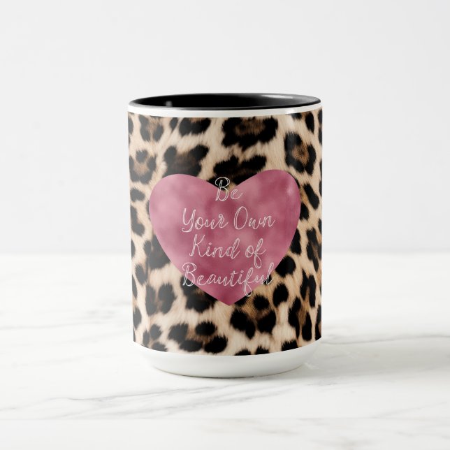 Creamy Brown Black Leopard Heart Beautiful Mug (Center)
