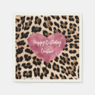 Creamy Brown Black Leopard Heart Napkins