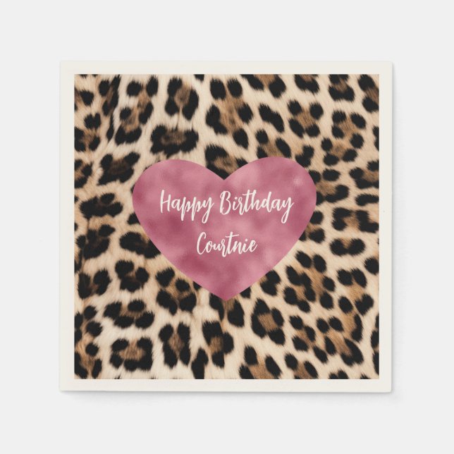 Creamy Brown Black Leopard Heart Napkins (Front)