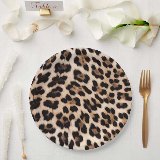 Creamy Brown Black Leopard Heart Paper Plates (Wedding)