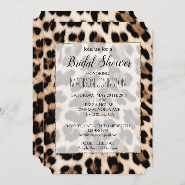 Creamy Brown Black Leopard   Invitation (Front/Back)