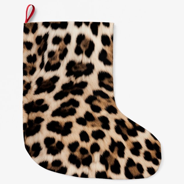 Creamy Brown Black Leopard   Large Christmas Stocking (Front)