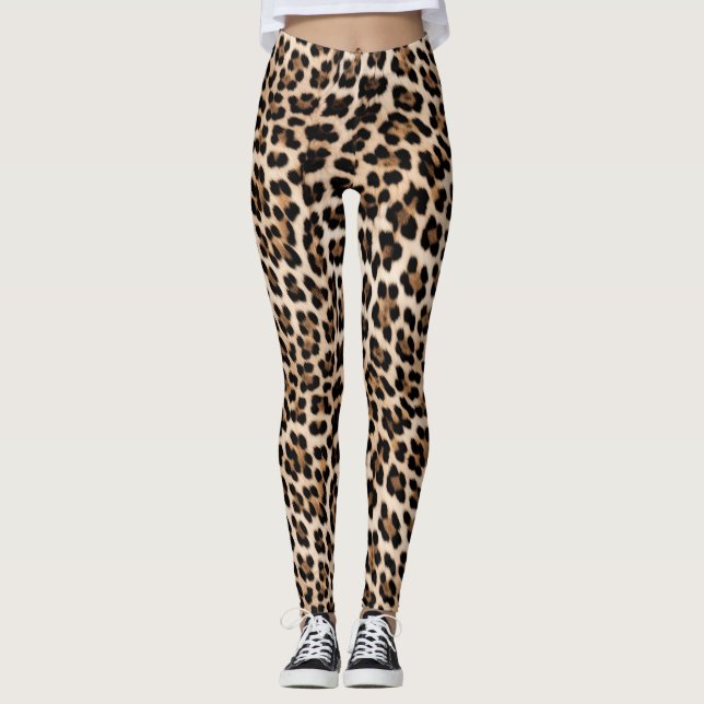 Creamy Brown Black Leopard Leggings (Front)