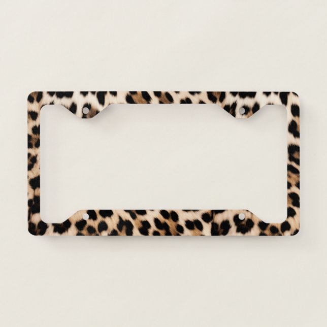 Creamy Brown Black Leopard License Plate Frame (Front)