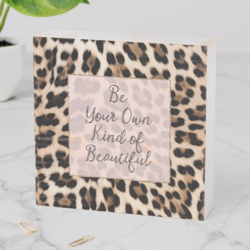 Creamy Brown Black Leopard Print Animal Wedding Wooden Box Sign