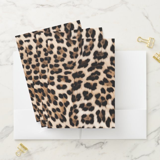 Creamy Brown Black Leopard Print Pocket Folder (In Situ)