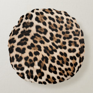Creamy Brown Black Leopard Round Pillow