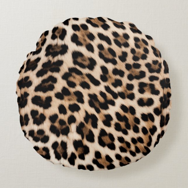 Creamy Brown Black Leopard   Round Pillow (Front)