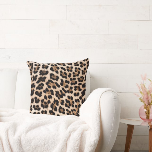 Creamy Brown Black Leopard   Throw Pillow (Couch)