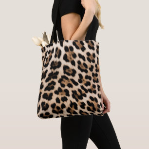 Creamy Brown Black Leopard Tote Bag